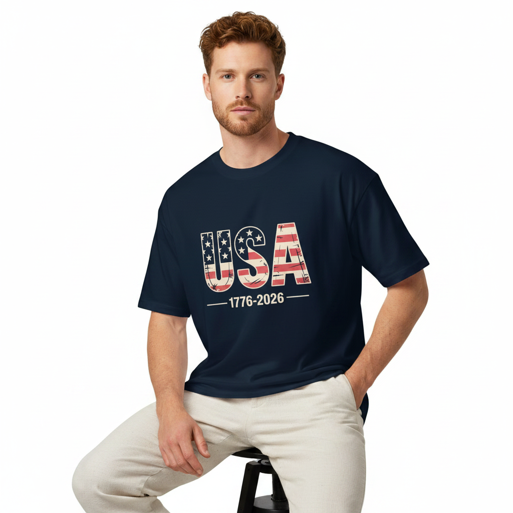 Unisex organic oversized high neck t-shirt - USA - Image 2