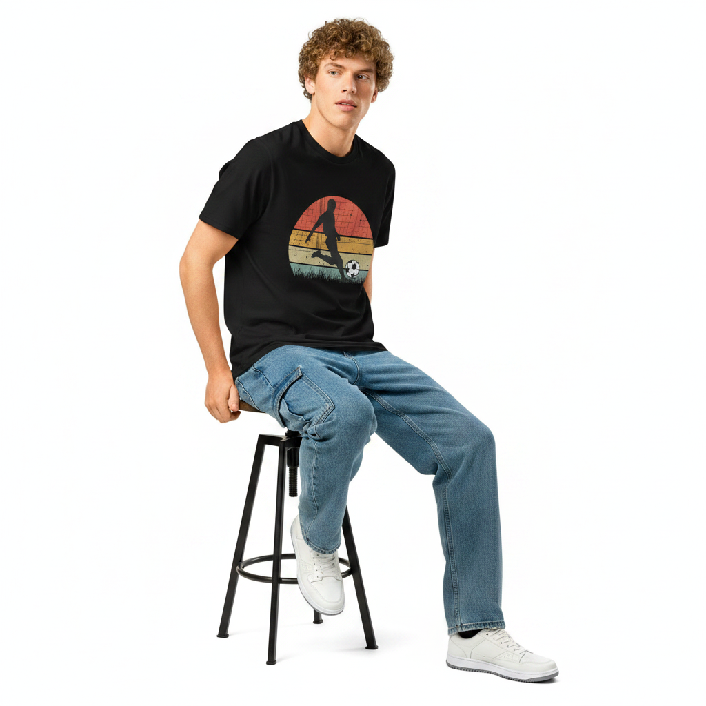 Unisex organic ribbed neck t-shirt - Retro Vintage Soccer - Image 3