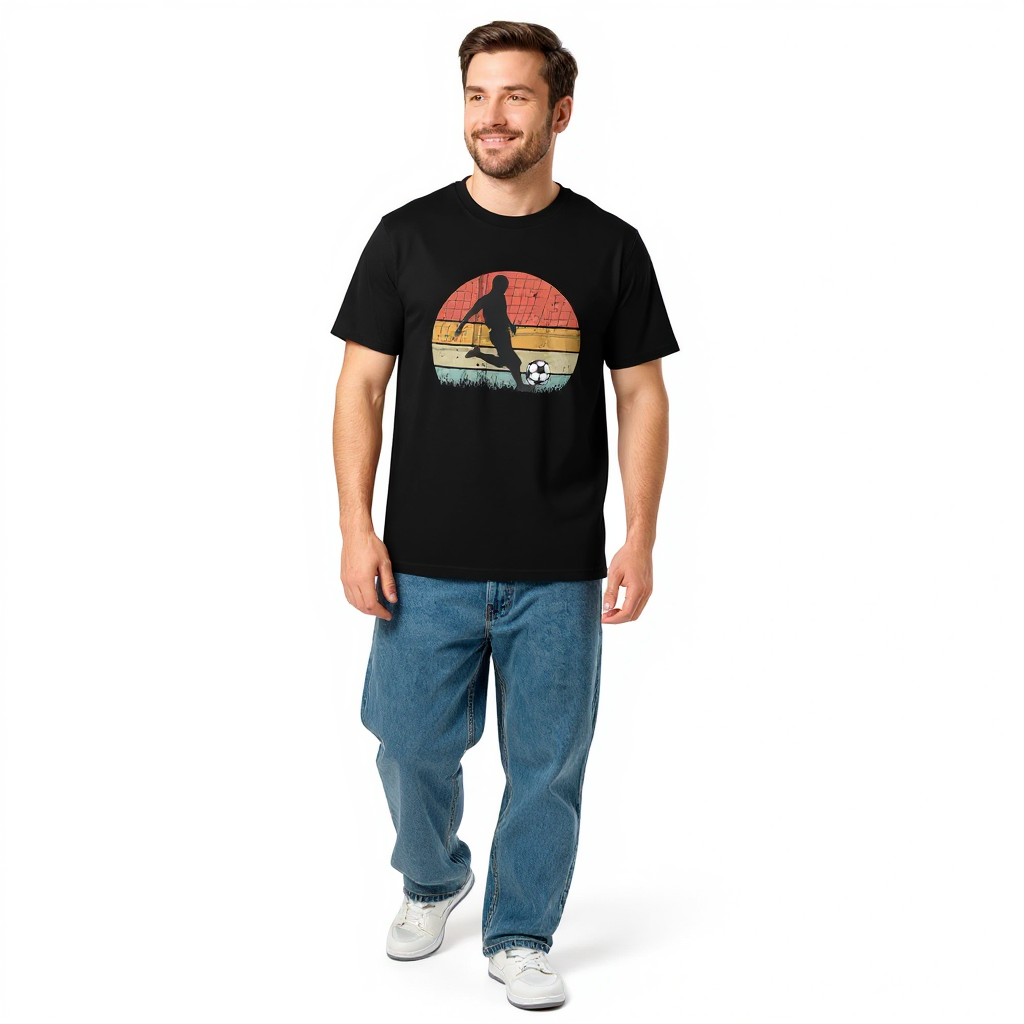 Unisex organic ribbed neck t-shirt - Retro Vintage Soccer - Image 1
