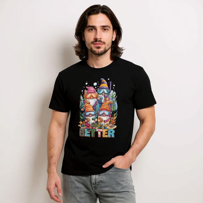 Unisex premium t-shirt in marles color featuring "Life Is Better Gnomes" design, made of soft 100% combed cotton.