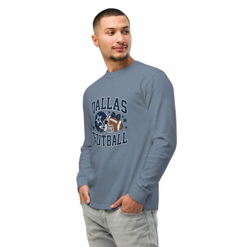 Unisex garment-dyed heavyweight long-sleeve shirt, Dallas Football, relaxed fit, pre-shrunk cotton, rib cuffs.