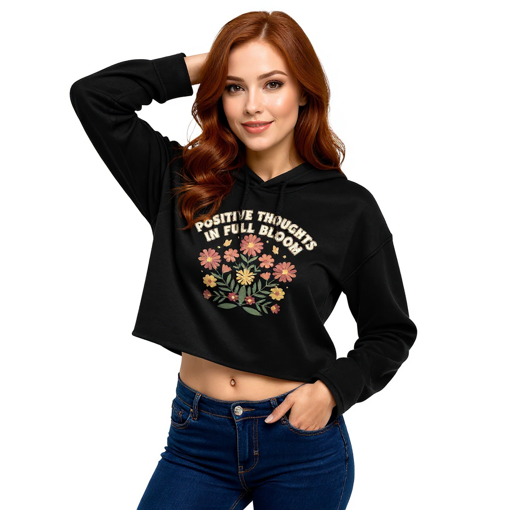 Crop Hoodie - Positive Thoughts In Full Bloom - Image 2