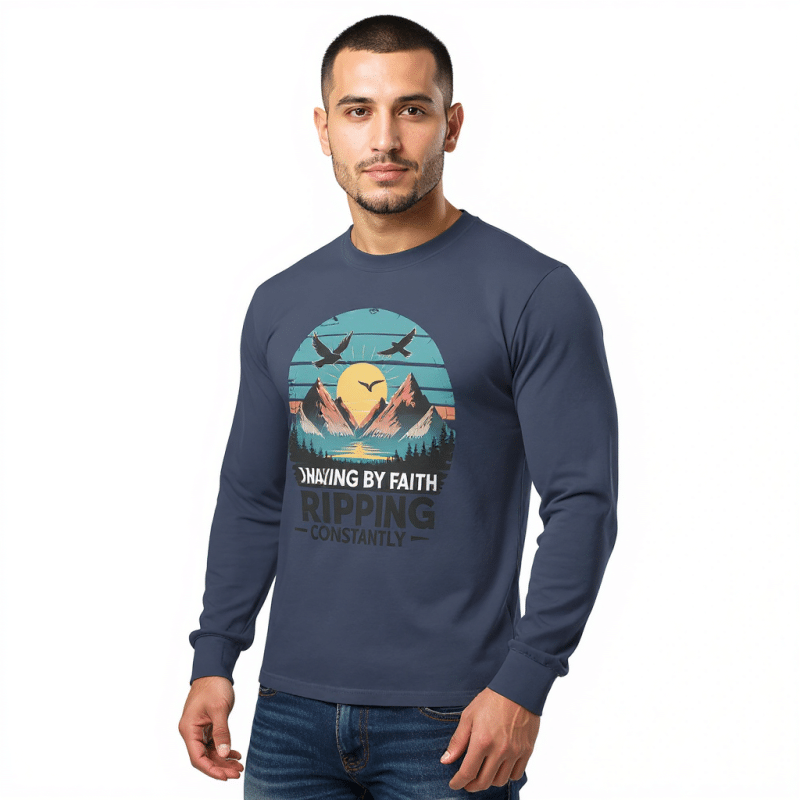 Garment-dyed heavyweight unisex long-sleeve shirt, soft ring-spun cotton, relaxed fit, pre-shrunk, classic collar in vibrant color.