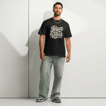 Men's boxy tee with Jesus Vibes graphic, oversized relaxed fit, drop shoulder sleeves, ribbed collar, 100% cotton.