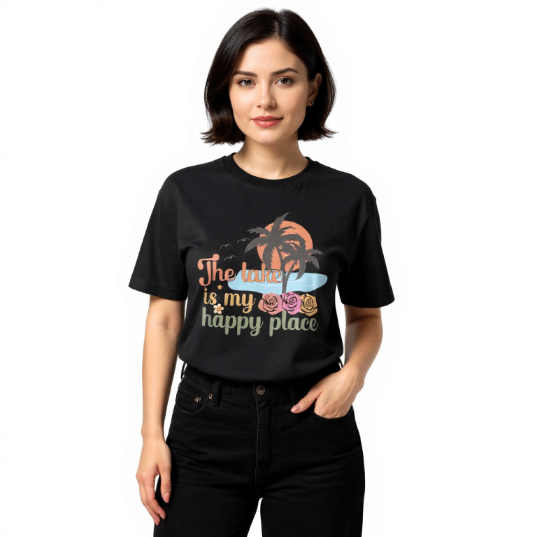 Next Level 6210 unisex fitted t-shirt "The Lake Is My Happy Place" - cotton-poly blend, crew neck, lightweight, breathable.