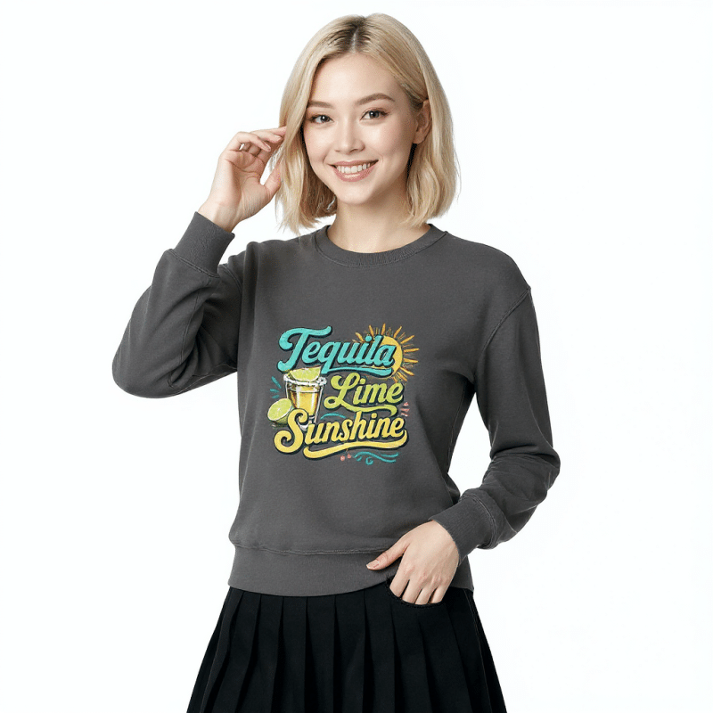 Unisex garment-dyed sweatshirt in Tequila Lime Sunshine, vintage-washed, relaxed fit, soft worn-in feel, perfect for everyday wear.