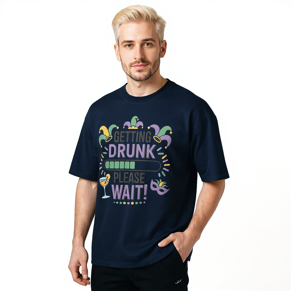 Unisex organic oversized high neck t-shirt - Getting Drunk - Image 2
