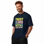 Organic unisex oversized high neck tee with 'Trust In The Lord' print, dropped shoulders, relaxed fit.