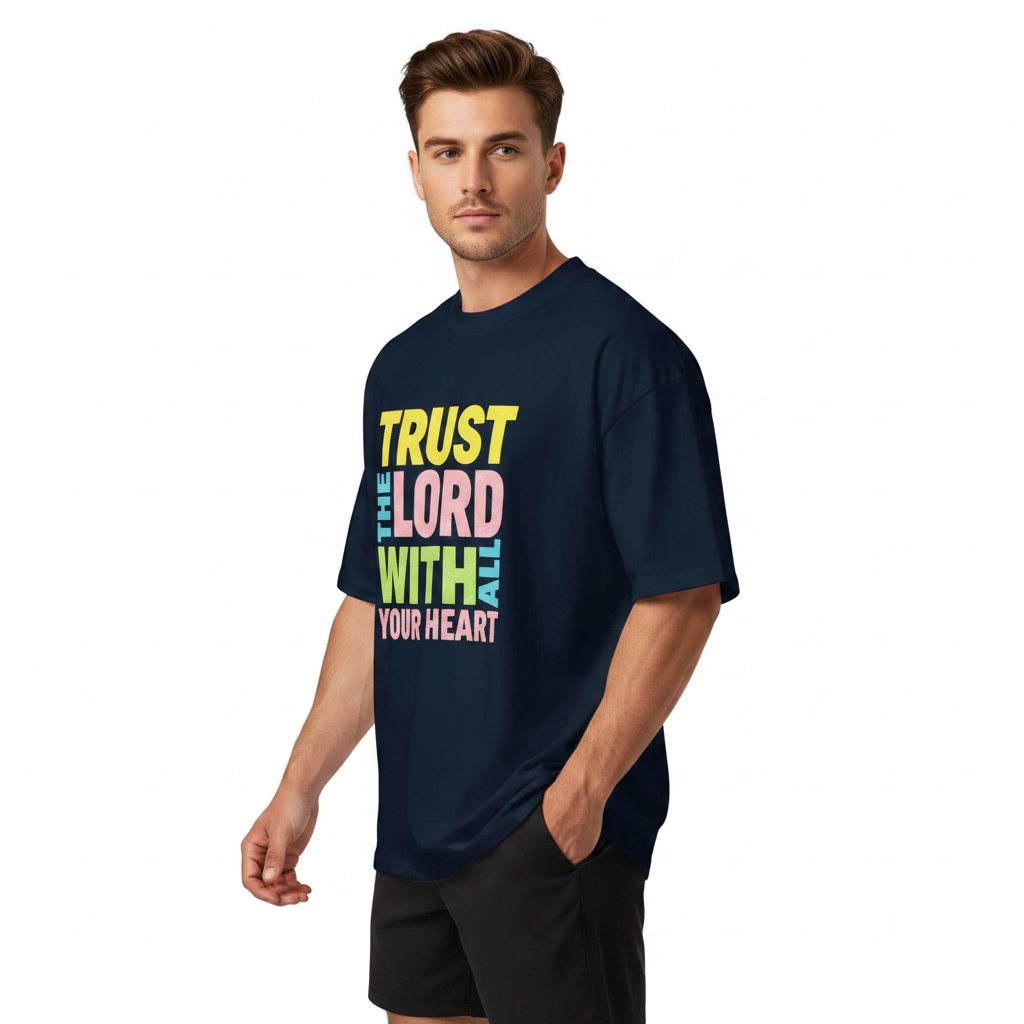 Unisex organic oversized high neck t-shirt - Trust In The Lord-shirt - Image 3