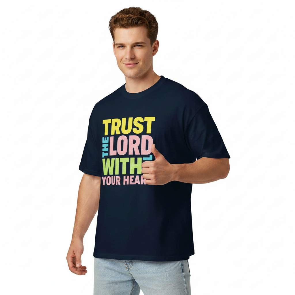 Unisex organic oversized high neck t-shirt - Trust In The Lord-shirt - Image 2