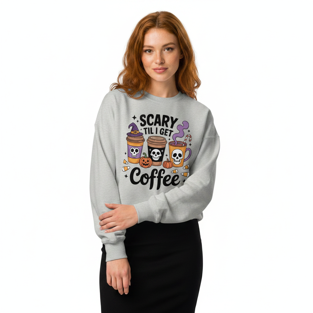 Unisex organic oversized sweatshirt - Scary Til I Get Coffee - Image 2