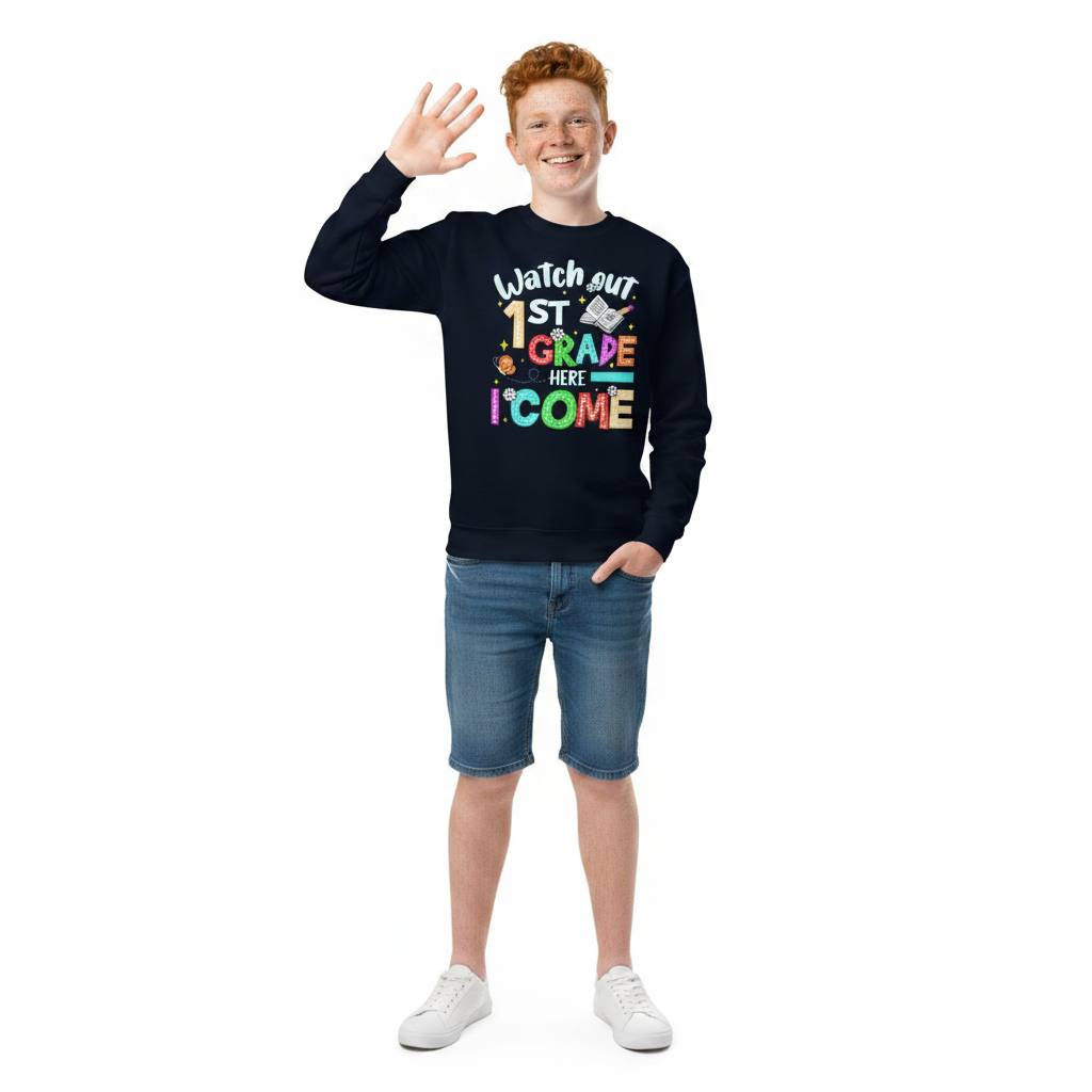 Youth crewneck sweatshirt - Watch out First Grade - Image 3