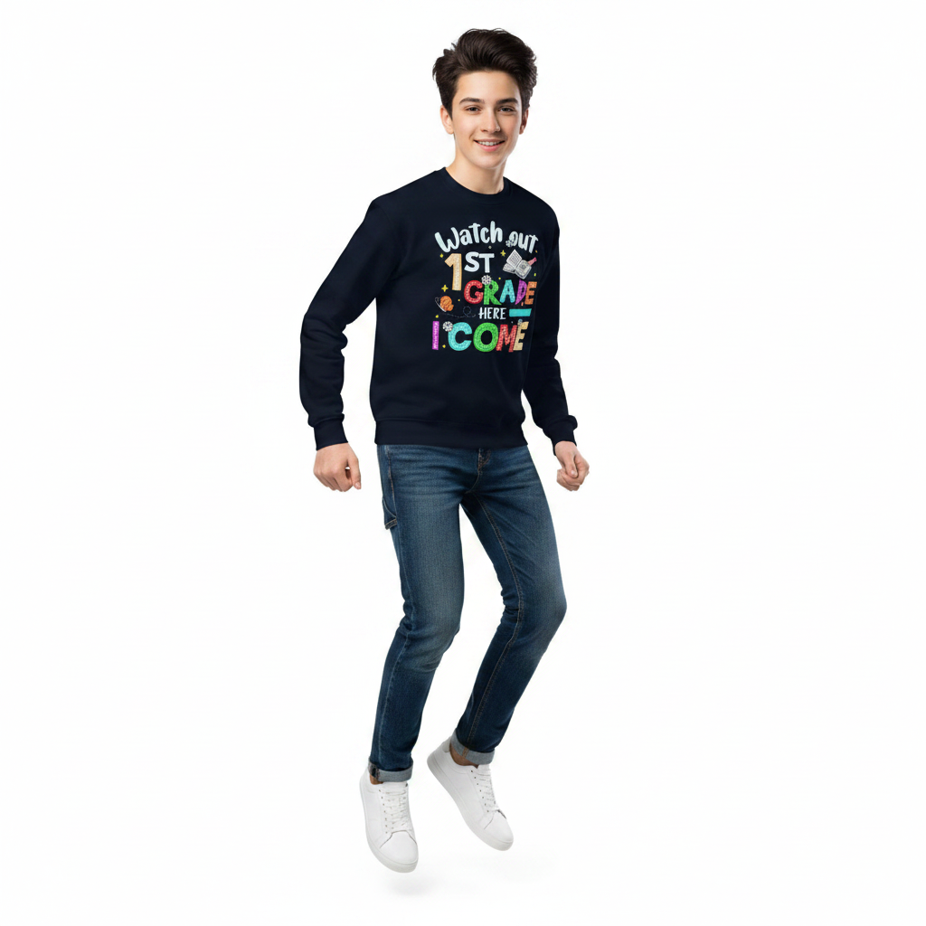 Youth crewneck sweatshirt - Watch out First Grade - Image 2