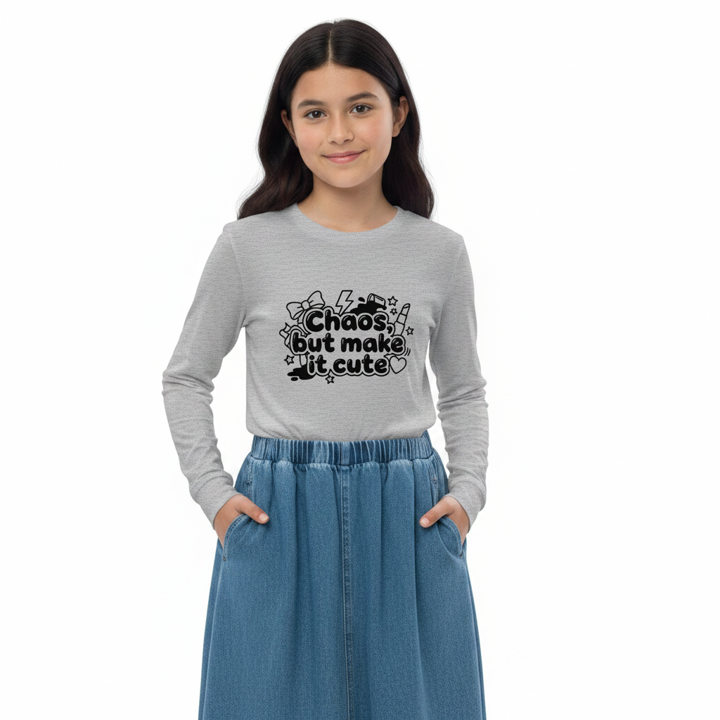 Youth long sleeve tee -  Chaos But Make It Cute - Image 2